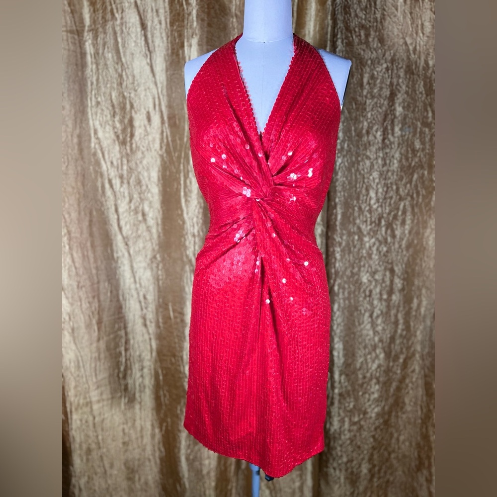 VINTAGE NITE LINE RED SEQUIN COCKTAIL DRESS SIZE 10